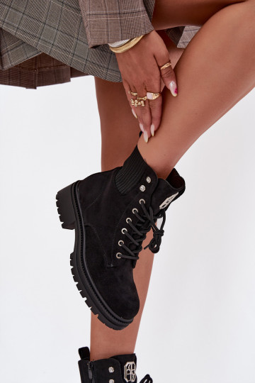 Bottines de travail Féminin réchauffer avec de beaux détails couleur noire Olivira