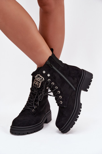 Bottines de travail Féminin réchauffer avec de beaux détails couleur noire Olivira 2
