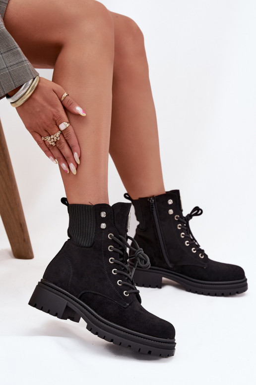 Bottines de travail Féminin réchauffer avec de beaux détails couleur noire Olivira