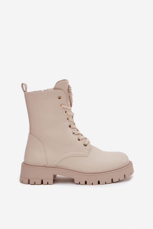 Bottines de travail Féminin aux yeux brillants Activé Języku couleur ivoire Rosira