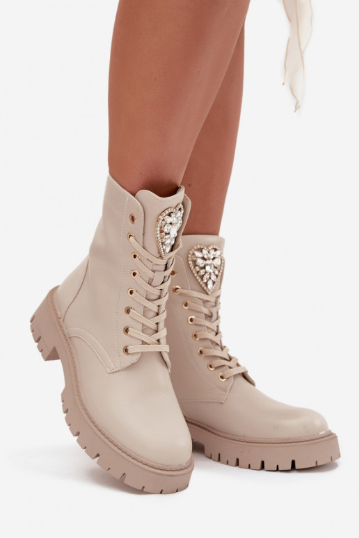 Bottines de travail Féminin aux yeux brillants Activé Języku couleur ivoire Rosira