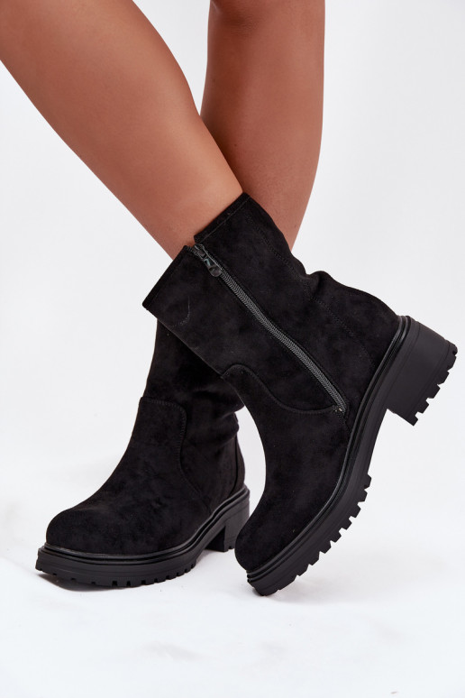 réchauffer Bottes pour femmes Sur un talon bas couleur noire Mirellea