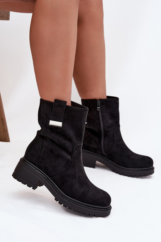 réchauffer Bottes pour femmes Sur un talon bas couleur noire Mirellea