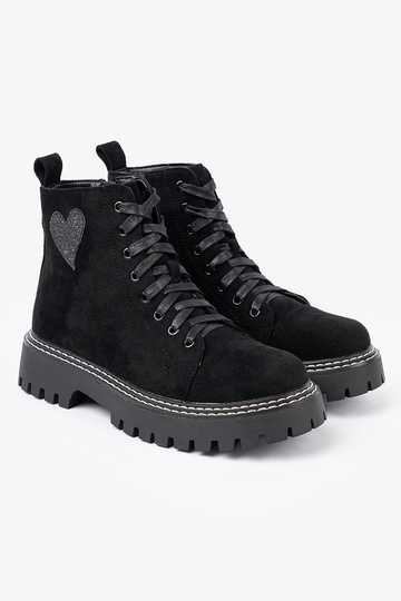 couleur noire lacé chaussures z błyszczącym cœurm