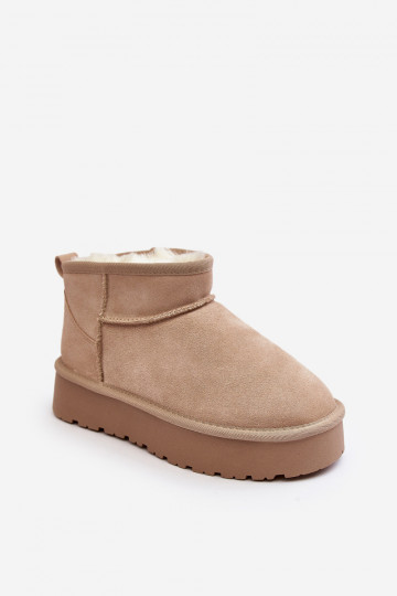 Reiche flache Schneestiefel aus Wildleder in Elfenbein Nucca