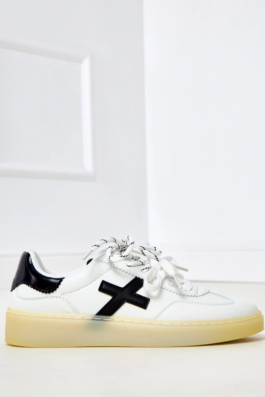 Witte sneakers op platform met zwarte... Witte sneakers op platform met zwarte...