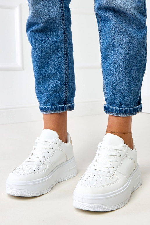 Witte sportschoenen met plateau en... Witte sportschoenen met plateau en...