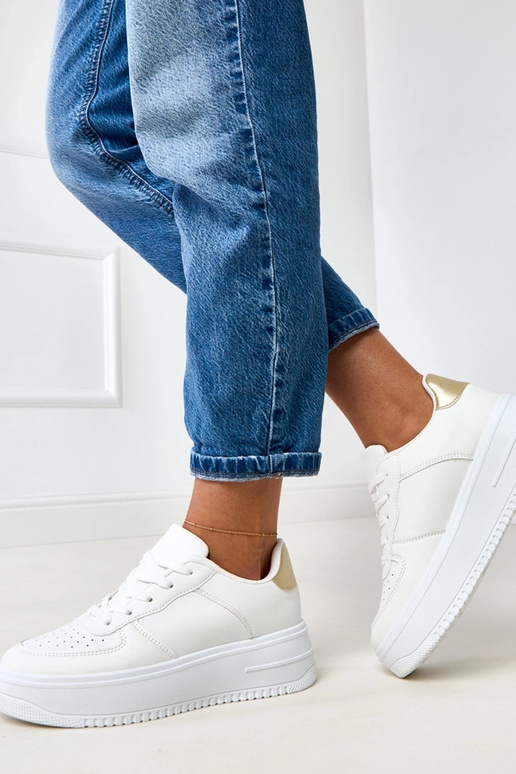 Witte sportschoenen met plateau en... Witte sportschoenen met plateau en...