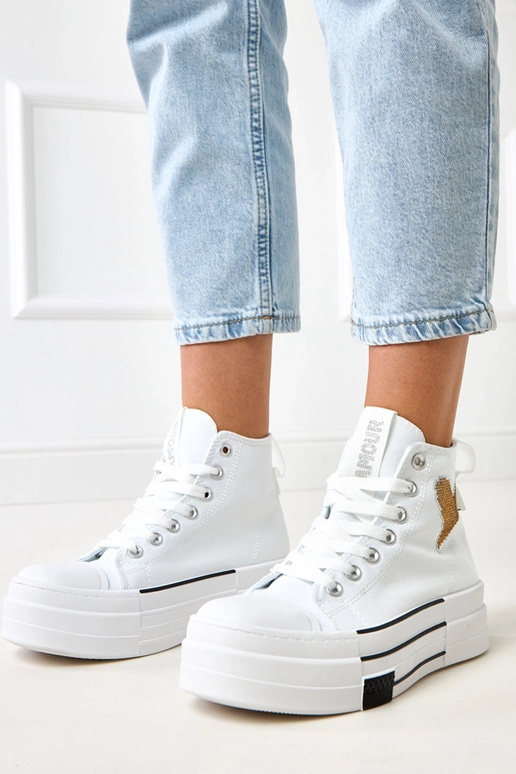 Weiße hohe Sneakers mit Plattform und... Weiße hohe Sneakers mit Plattform und...