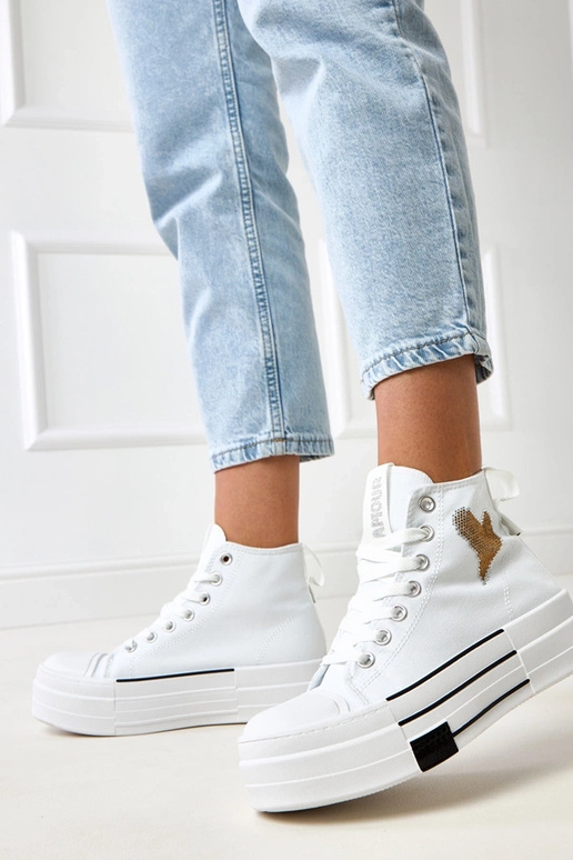 Weiße hohe Sneakers mit Plattform und... Weiße hohe Sneakers mit Plattform und...
