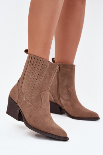 Bottes style cowboy en daim pour femmes avec talons, doublées, couleur chaki Dylira