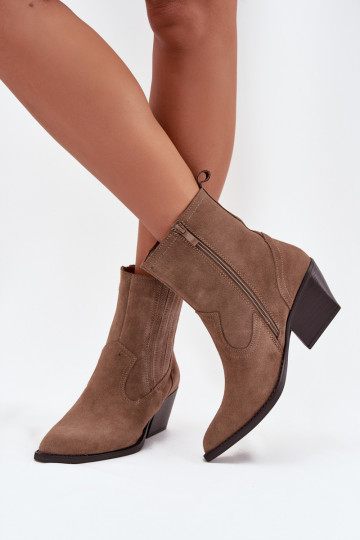 Bottes style cowboy en daim pour femmes avec talons, doublées, couleur chaki Dylira 2