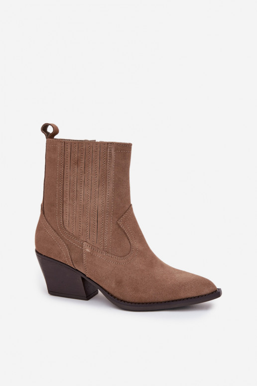 Bottes style cowboy en daim pour femmes avec talons, doublées, couleur chaki Dylira