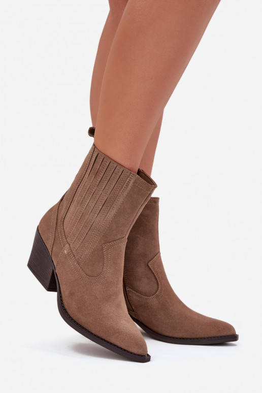 Bottes style cowboy en daim pour femmes avec talons, doublées, couleur chaki Dylira