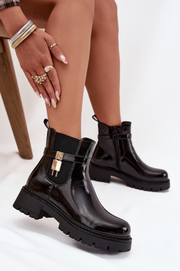 avec effet vernis bottes élégantes réchauffer Ze couleur doréem Detalem couleur noire Talyra