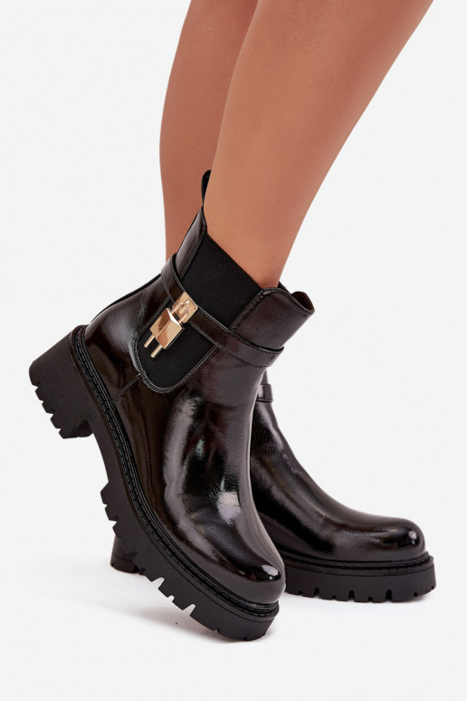 avec effet vernis bottes élégantes réchauffer Ze couleur doréem Detalem couleur noire Talyra
