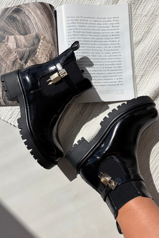 avec effet vernis bottes élégantes réchauffer Ze couleur doréem Detalem couleur noire Talyra