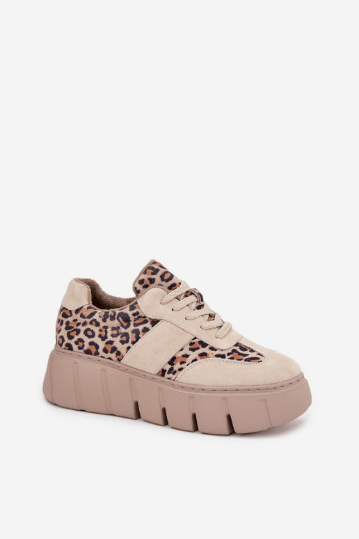 van suède opInarmen Sneakers model schoenen Dames met platform Vinceza 66841 met luipaardbontpatronen beige van suède opInarmen Sneakers model schoenen Dames met platform Vinceza 66841 met luipaardbontpatronen beige