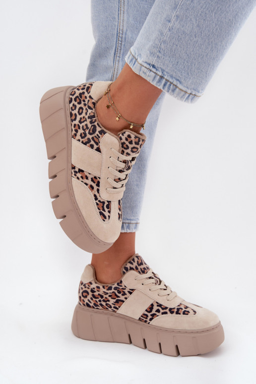 van suède opInarmen Sneakers model schoenen Dames met platform Vinceza 66841 met luipaardbontpatronen beige van suède opInarmen Sneakers model schoenen Dames met platform Vinceza 66841 met luipaardbontpatronen beige