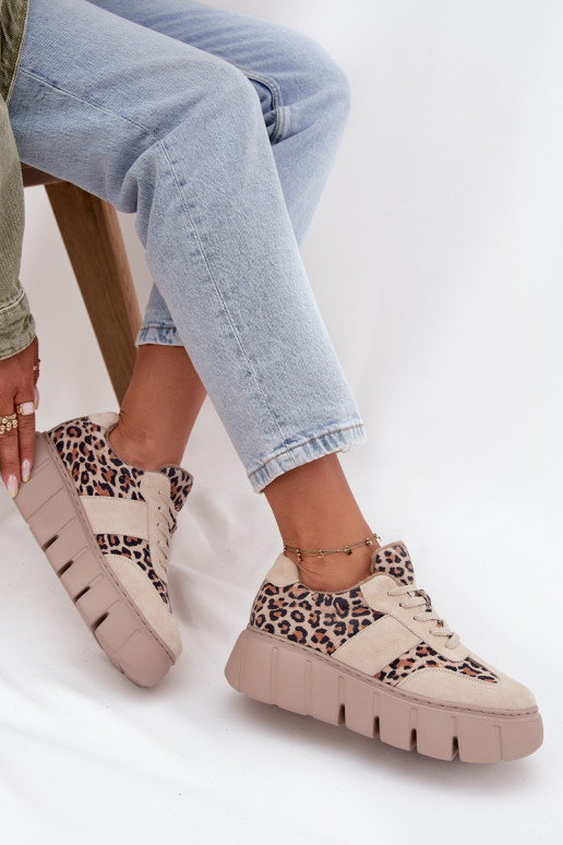 van suède opInarmen Sneakers model schoenen Dames met platform Vinceza 66841 met luipaardbontpatronen beige van suède opInarmen Sneakers model schoenen Dames met platform Vinceza 66841 met luipaardbontpatronen beige