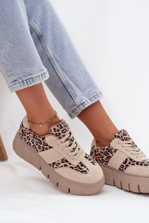 van suède opInarmen Sneakers model schoenen Dames met platform Vinceza 66841 met luipaardbontpatronen beige van suède opInarmen Sneakers model schoenen Dames met platform Vinceza 66841 met luipaardbontpatronen beige
