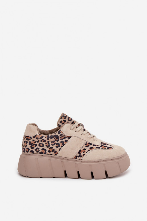 van suède opInarmen Sneakers model schoenen Dames met platform Vinceza 66841 met luipaardbontpatronen beige van suède opInarmen Sneakers model schoenen Dames met platform Vinceza 66841 met luipaardbontpatronen beige