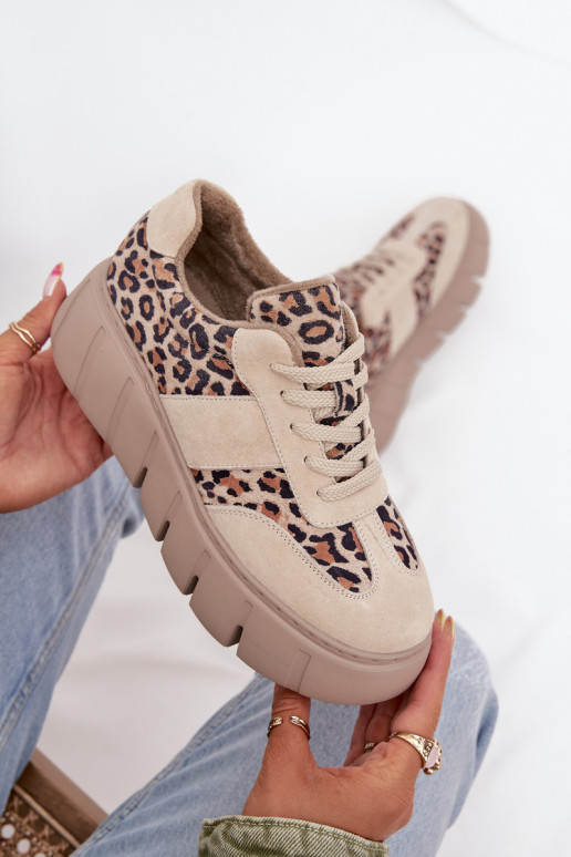 van suède opInarmen Sneakers model schoenen Dames met platform Vinceza 66841 met luipaardbontpatronen beige van suède opInarmen Sneakers model schoenen Dames met platform Vinceza 66841 met luipaardbontpatronen beige