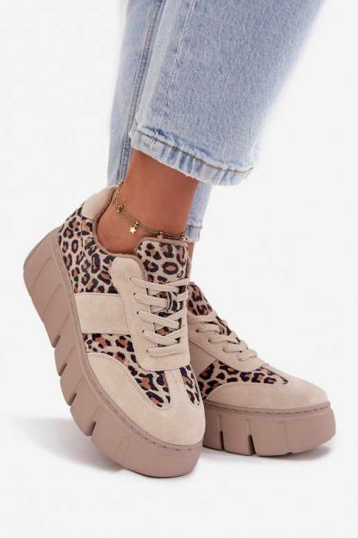 van suède opInarmen Sneakers model schoenen Dames met platform Vinceza 66841 met luipaardbontpatronen beige van suède opInarmen Sneakers model schoenen Dames met platform Vinceza 66841 met luipaardbontpatronen beige