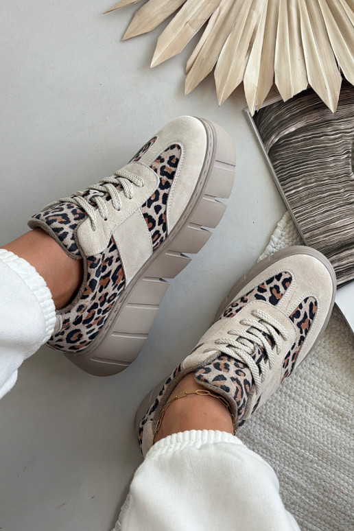 van suède opInarmen Sneakers model schoenen Dames met platform Vinceza 66841 met luipaardbontpatronen beige van suède opInarmen Sneakers model schoenen Dames met platform Vinceza 66841 met luipaardbontpatronen beige