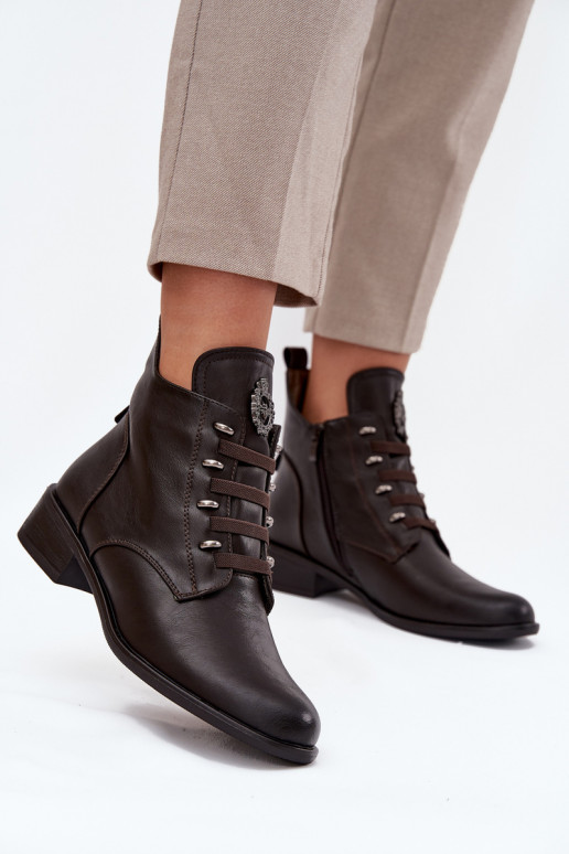 Laag Laarzen opInarmen Opar het kasteel met ornamenten bruine kleur Nevalia