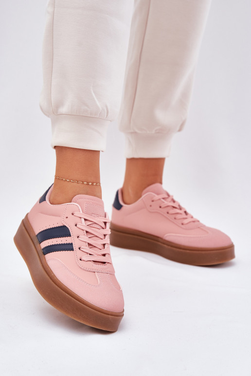 Sneakers Stilvollllschuhe Feminin mit einer Plattform aus Öko-Leder pinke Farbe Ediriella Sneakers Stilvollllschuhe Feminin mit einer Plattform aus Öko-Leder pinke Farbe Ediriella