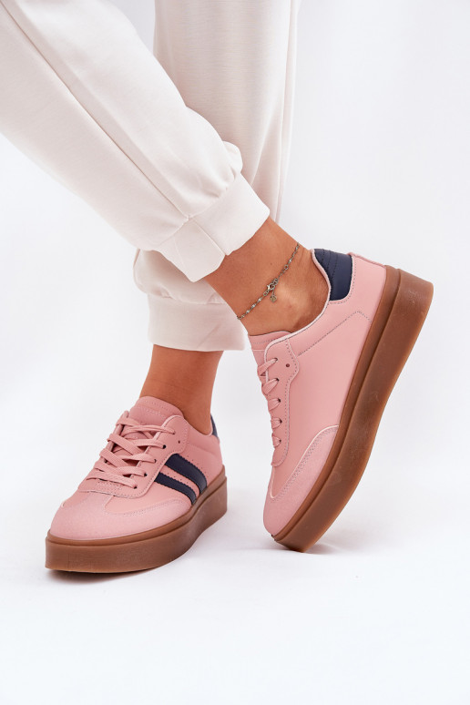 Sneakers model schoenen Dames met platform van ecoleer roze Ediriella Sneakers model schoenen Dames met platform van ecoleer roze Ediriella