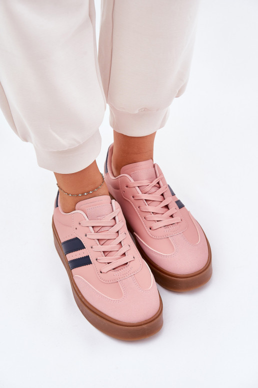 Sneakers Stilvollllschuhe Feminin mit einer Plattform aus Öko-Leder pinke Farbe Ediriella Sneakers Stilvollllschuhe Feminin mit einer Plattform aus Öko-Leder pinke Farbe Ediriella