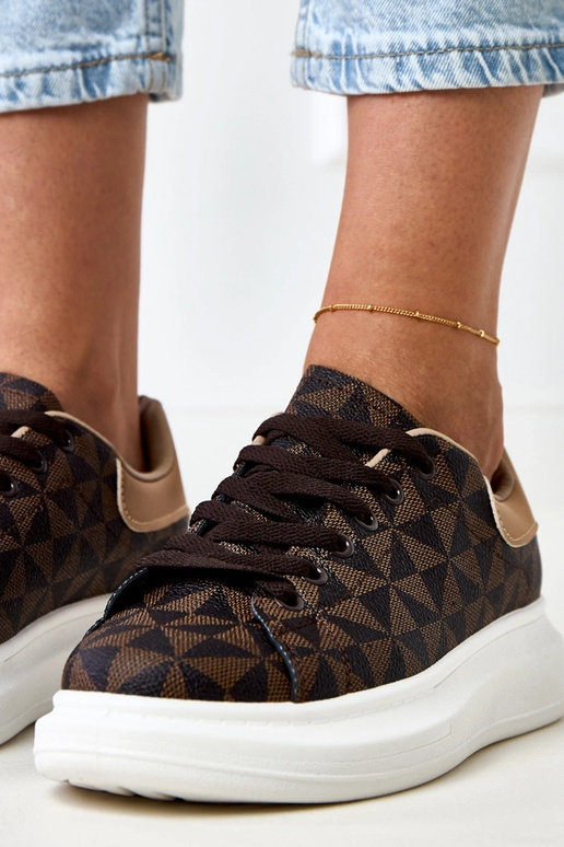 Bruine sneakers met platform en... Bruine sneakers met platform en...