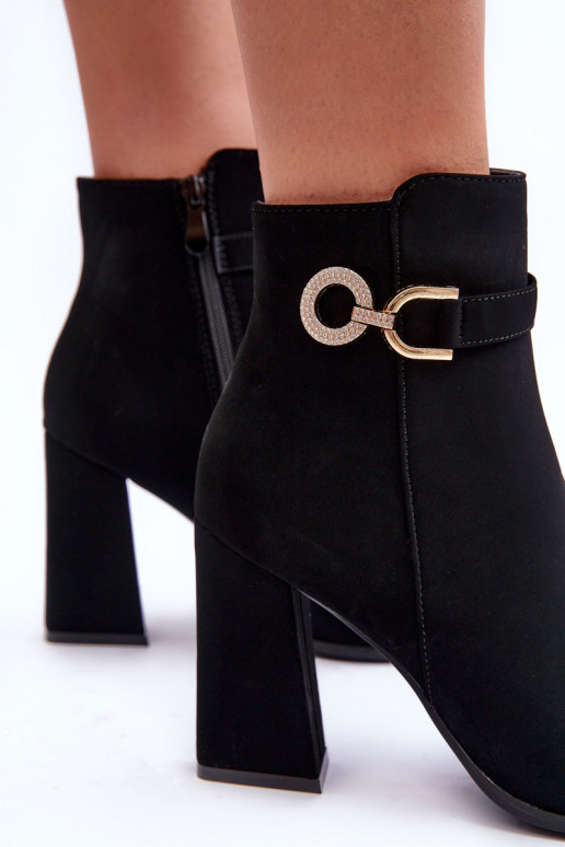 Haut Stiefel mit Absätzen mit Ornamenten schZuarze Farbe Lymall