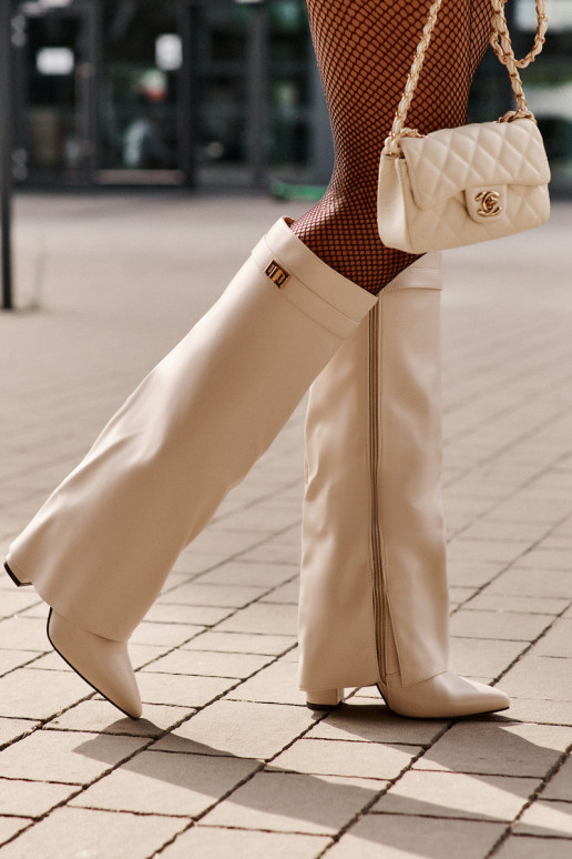 bottes pour femmes Eko PeauDANSyÀiniętą CholeÀką avec des talons couleur ivoire Avamora