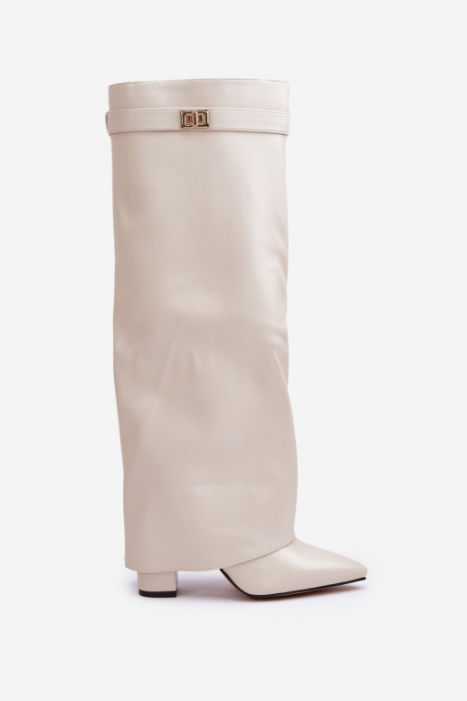 Damenstiefel Eko HautINyZuiniętą CholeZuką mit Absätzen elfenbeinfarbe Avamora