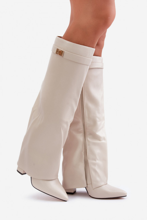 bottes pour femmes Eko PeauDANSyÀiniętą CholeÀką avec des talons couleur ivoire Avamora