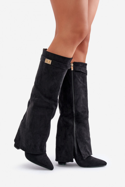 bottes pour femmes en daim écologiqueoÀeDANSyÀiniętą CholeÀką avec des talons couleur noire Bralise bottes pour femmes en daim écologiqueoÀeDANSyÀiniętą CholeÀką avec des talons couleur noire Bralise