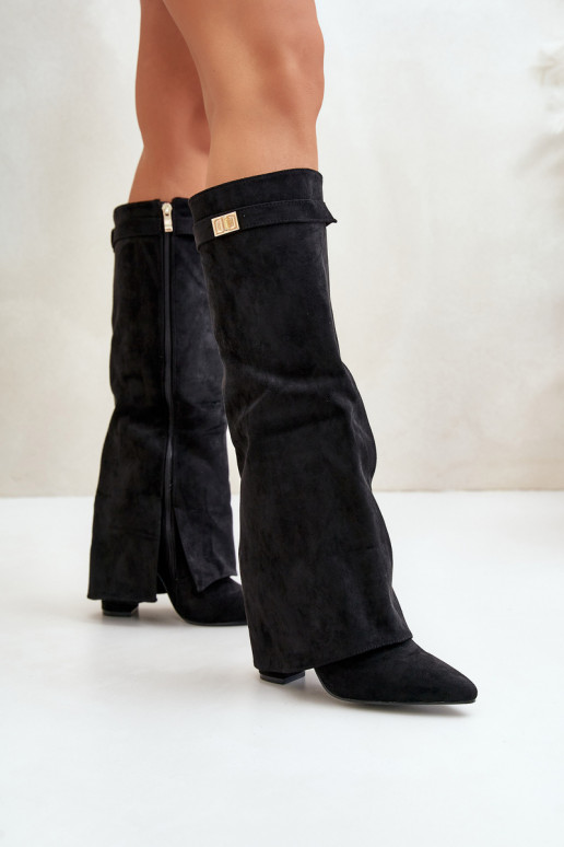 bottes pour femmes en daim écologiqueoÀeDANSyÀiniętą CholeÀką avec des talons couleur noire Bralise bottes pour femmes en daim écologiqueoÀeDANSyÀiniętą CholeÀką avec des talons couleur noire Bralise