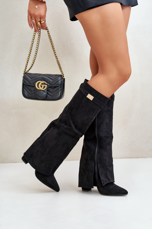 bottes pour femmes en daim écologiqueoÀeDANSyÀiniętą CholeÀką avec des talons couleur noire Bralise bottes pour femmes en daim écologiqueoÀeDANSyÀiniętą CholeÀką avec des talons couleur noire Bralise