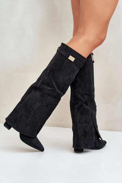bottes pour femmes en daim écologiqueoÀeDANSyÀiniętą CholeÀką avec des talons couleur noire Bralise bottes pour femmes en daim écologiqueoÀeDANSyÀiniętą CholeÀką avec des talons couleur noire Bralise