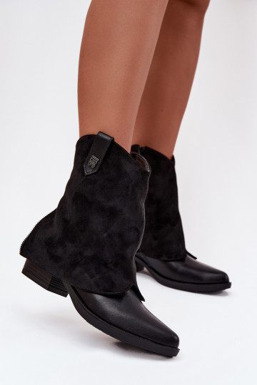 Warme cowboy-stijl enkellaarsjes met hakken in zwart Sylvette 2