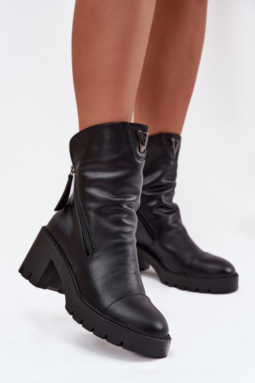 réchauffer Bottes pour femmes Sur des talons massifsPodÀójnym Zamkiem Vinceza 58605 couleur noire 2