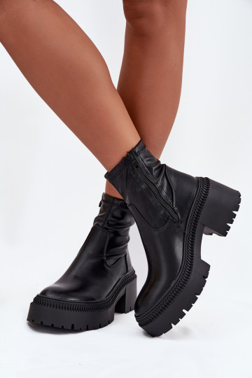 Bottes pour femmes Sur des talons massifs et plateforme Eko Peau couleur noire Elvianne