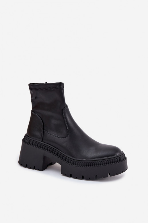 Bottes pour femmes Sur des talons massifs et plateforme Eko Peau couleur noire Elvianne