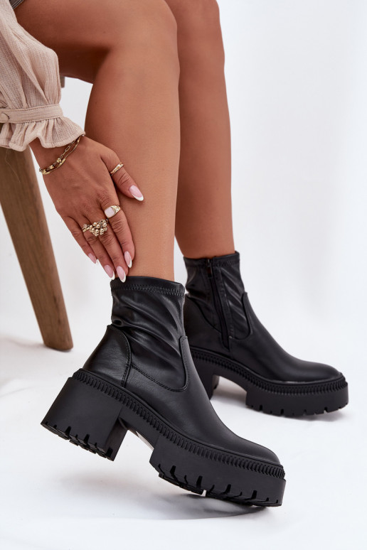 Bottes pour femmes Sur des talons massifs et plateforme Eko Peau couleur noire Elvianne
