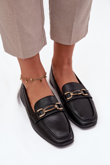 Schuhe Mokassins Feminin mit Ornamenten schZuarze Farbe Priscelle