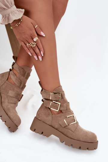 Bottes pour femmes avec des bandes I couleur doréemi avec bouclesmi beige Helisse