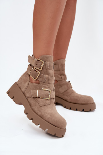 Bottes pour femmes avec des bandes I couleur doréemi avec bouclesmi beige Helisse 2